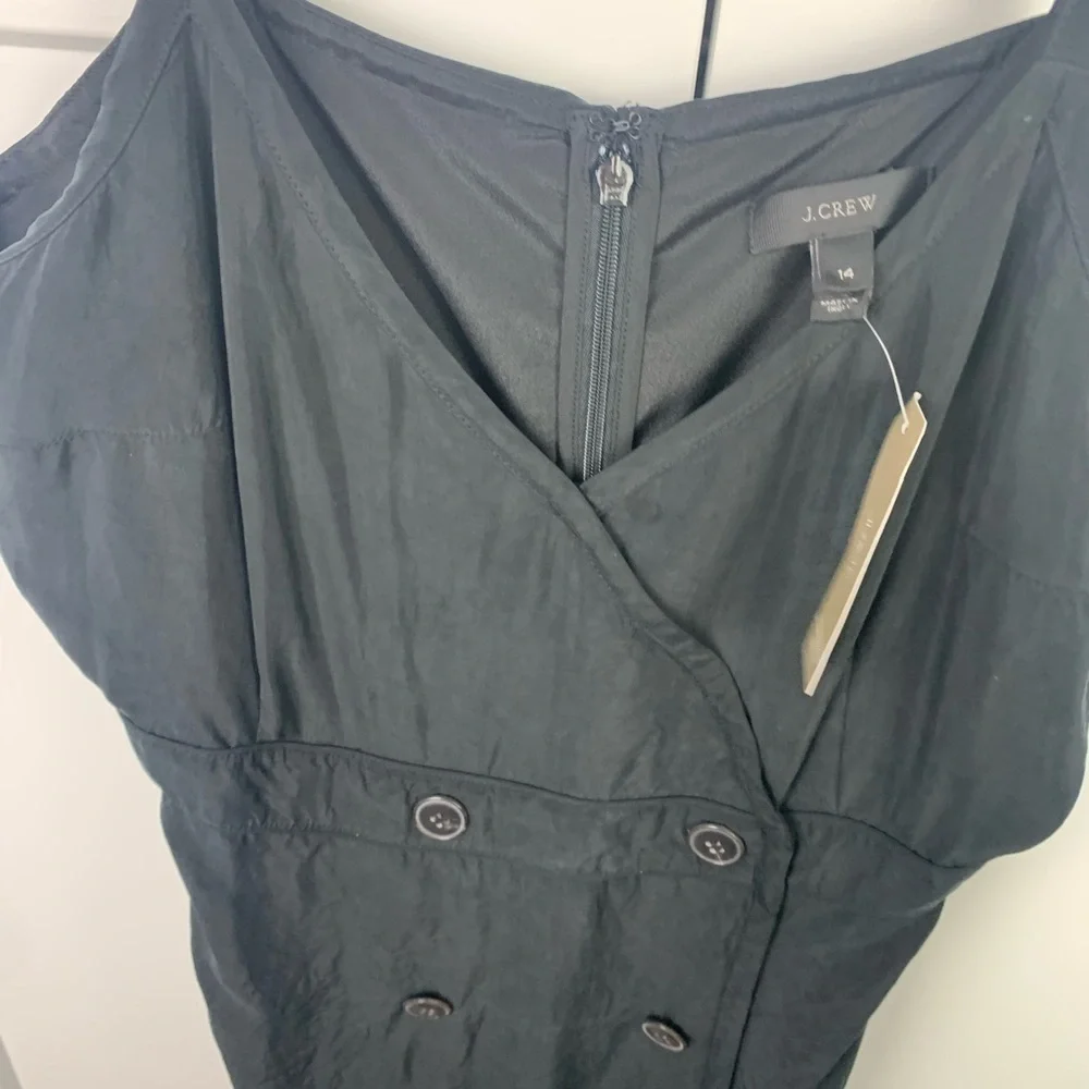 NWT J Crew 14 Double Breasted Black Strappy Japanese Cupro Midi Dress Preppy